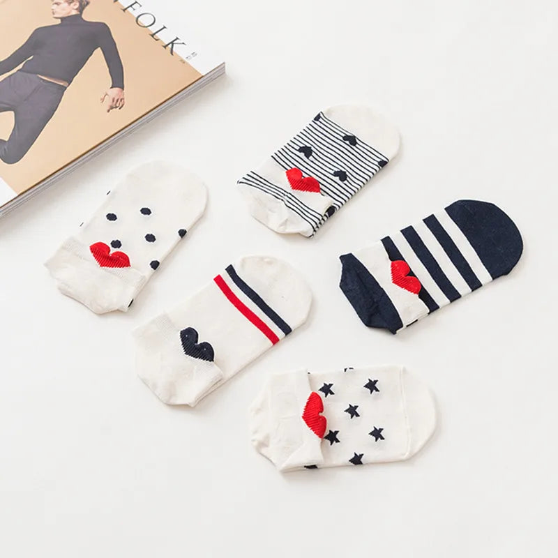 socks female back heel small heart design cotton short women's socks
