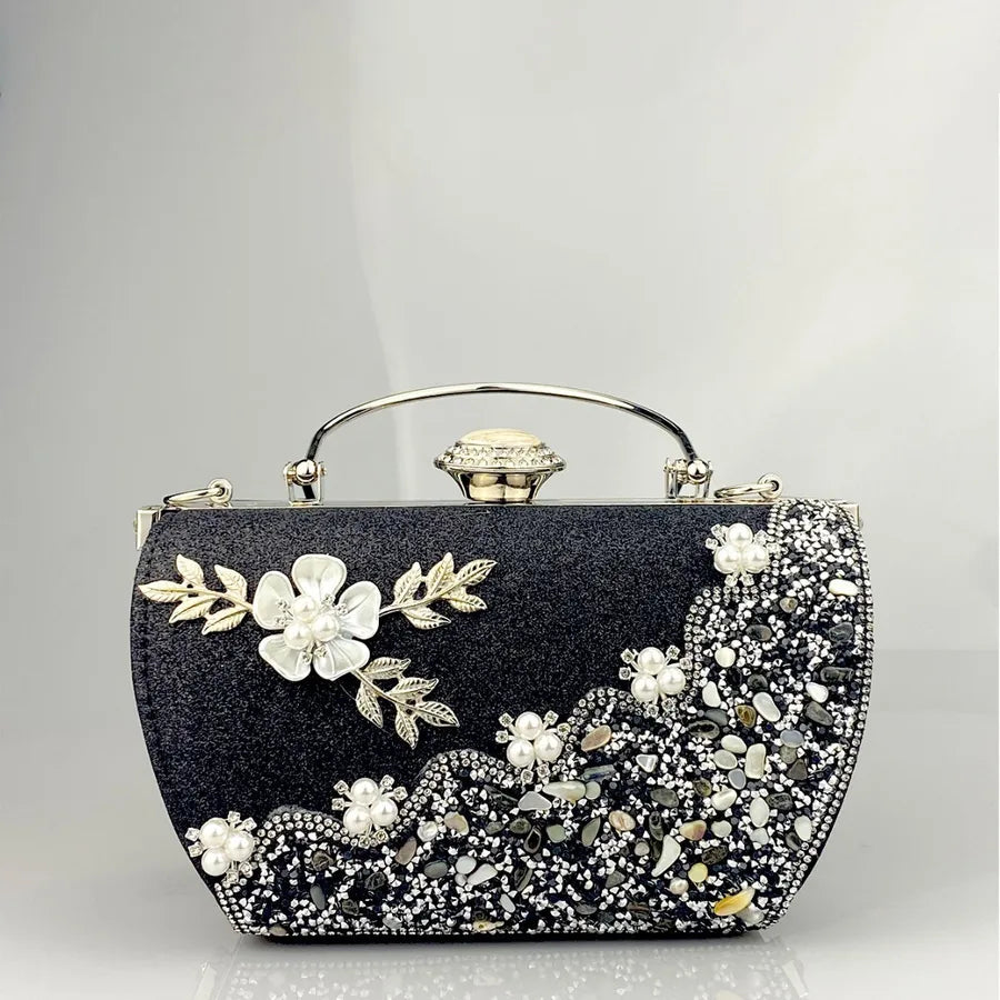 Rhinestone Polyester Geometric Flower Trapezoid Evening Bags