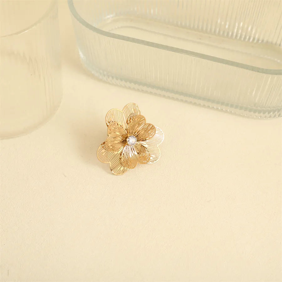 Wholesale Jewelry Elegant Basic French Style Flower 304 Stainless Steel Open Rings