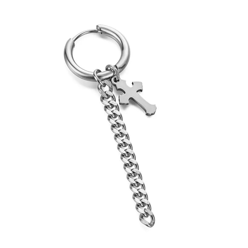 1 Piece Halloween Simple Style Pentagram Skull Plating Chain Titanium Steel Drop Earrings