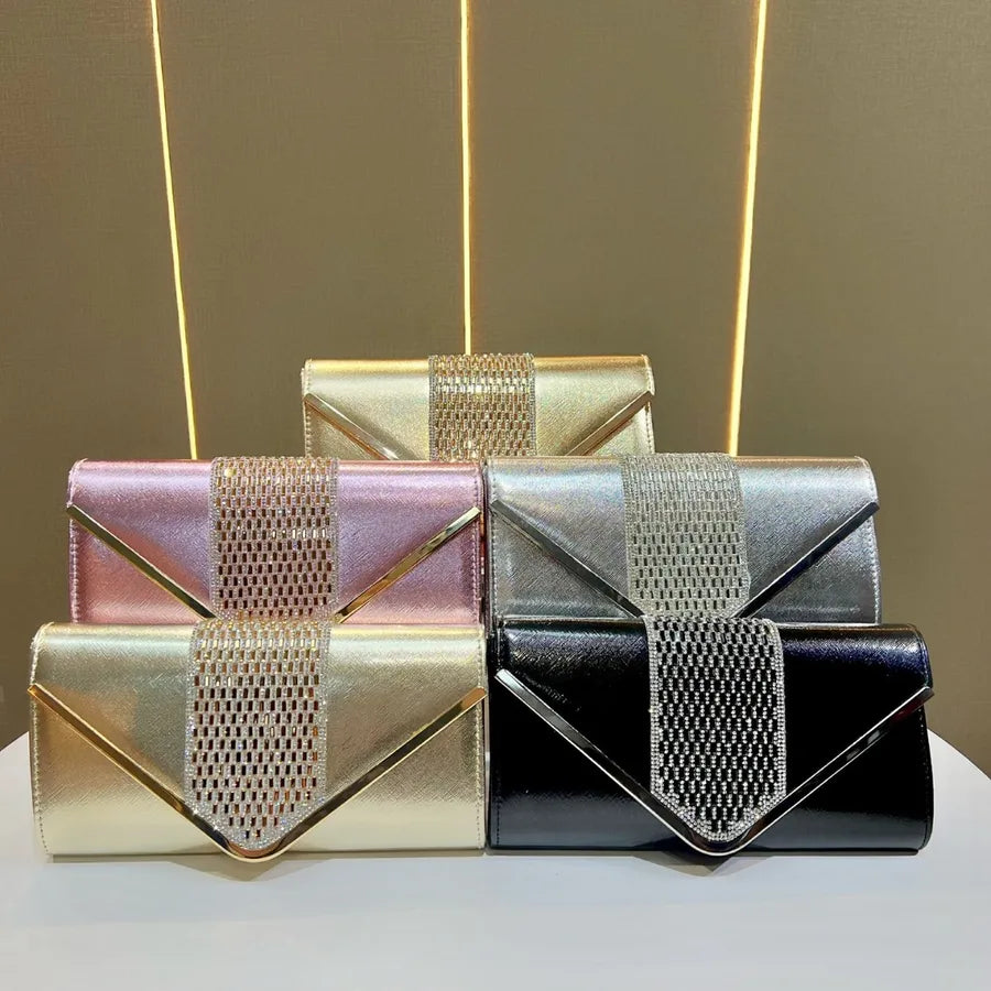 New Women's Clutch Bag Evening Dinner Crossbody Diamond Embellished Square Polyester Party Handbag Dress Bag