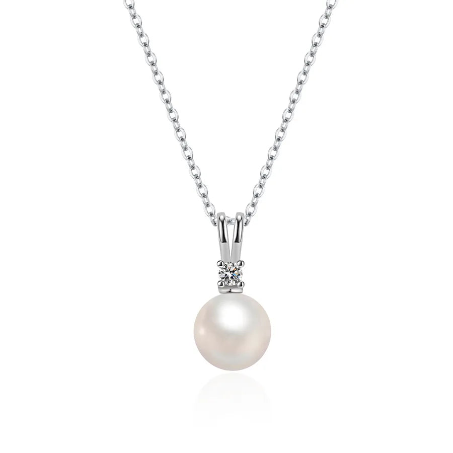 925 Sterling Silver Shell pearls cable chain Geometric Pendant Necklace