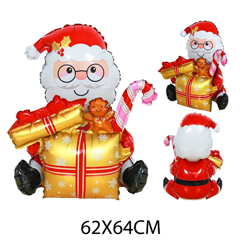 Christmas Santa Claus Gift Box Snowman Aluminum Film Party Balloons