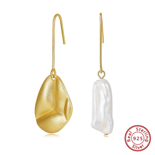 1 Pair 925 Sterling Silver Freshwater Pearl Irregular Drop Earrings
