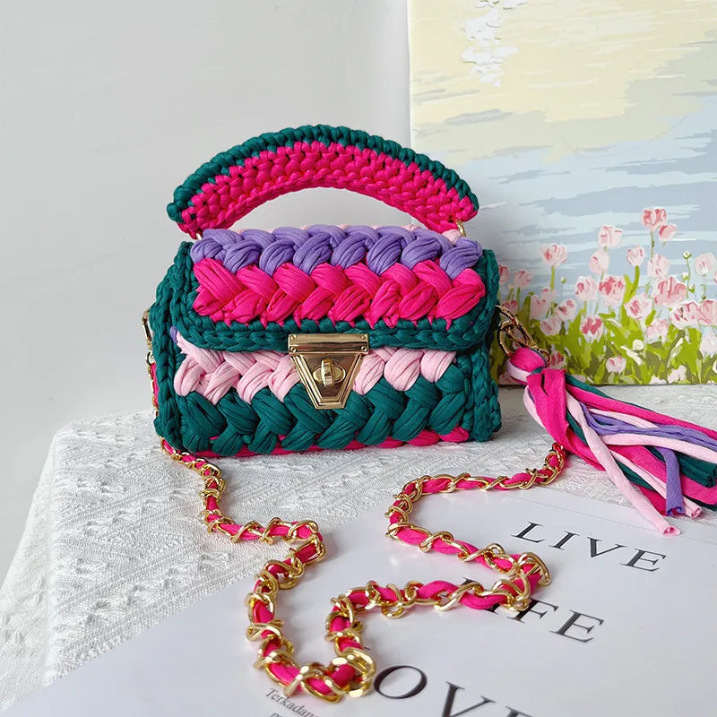 women's polyester color block elegant ethnic style square lock clasp handbag