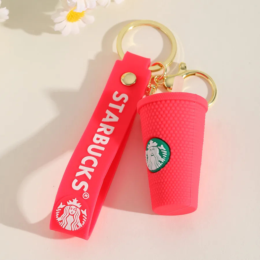 1 Piece IG Style Cute Simple Style coffee brand Coffee Cup Alloy soft glue Inlay PVC Soft Rubber Imitation Gold  Lobster Trigger Clasp Closure Keychain
