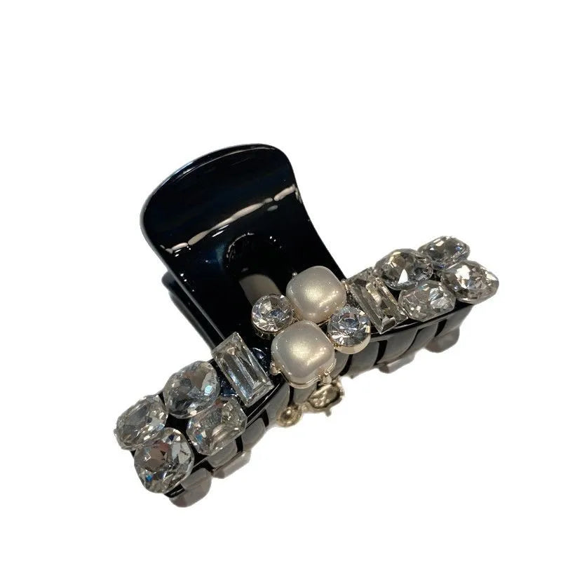 Sparkling Pearl Rhinestone Hair Clip Medium Size Half Up Shark Clamp Glittering Women's Hair Accessories Sweet Back Of Head Bun