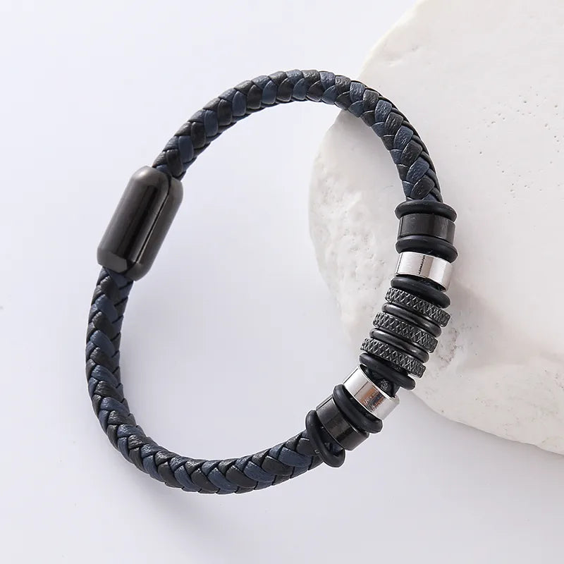 Hip-Hop Double Ring Leather Plating Men's Bracelets