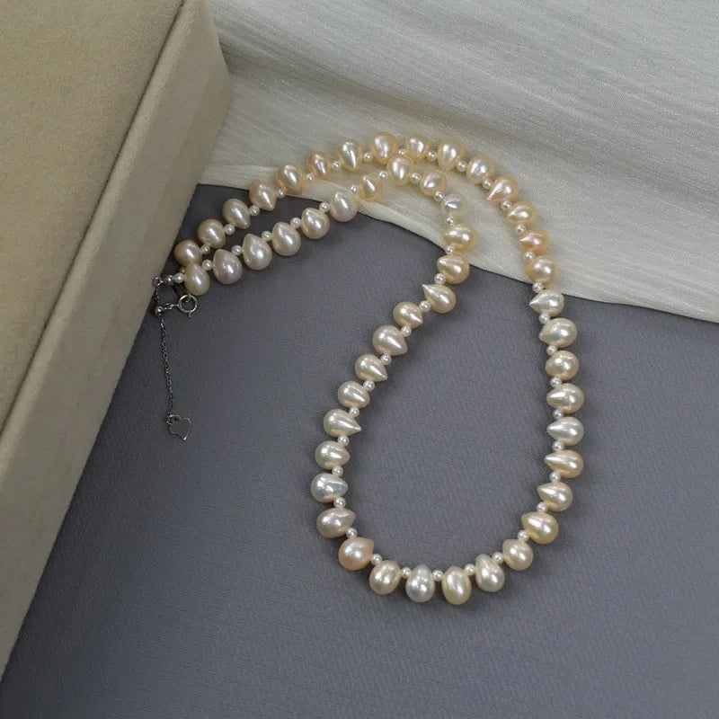 Natural Freshwater Pearl Necklace Collection For Women Elegant Simple Irregular Lockbone Chain Necklace Baroque Style