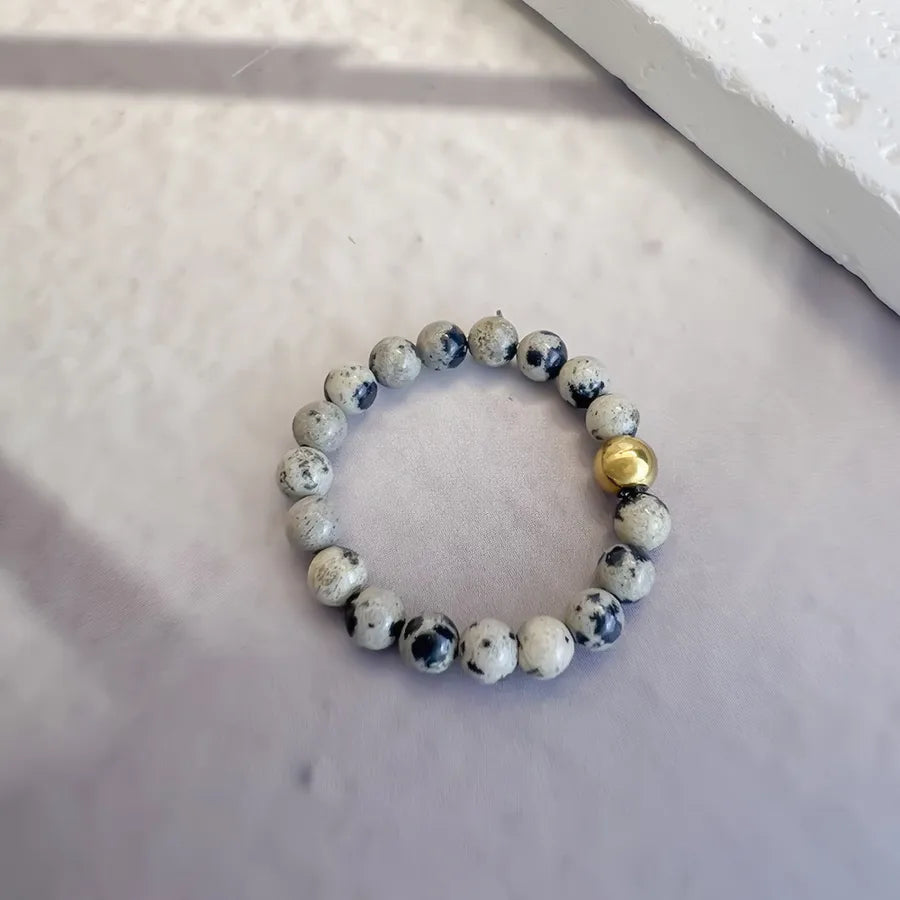 simple style color block natural stone beaded rings