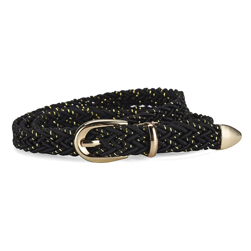 Sweet Solid Color Alloy Polyester Women's Woven Belts
