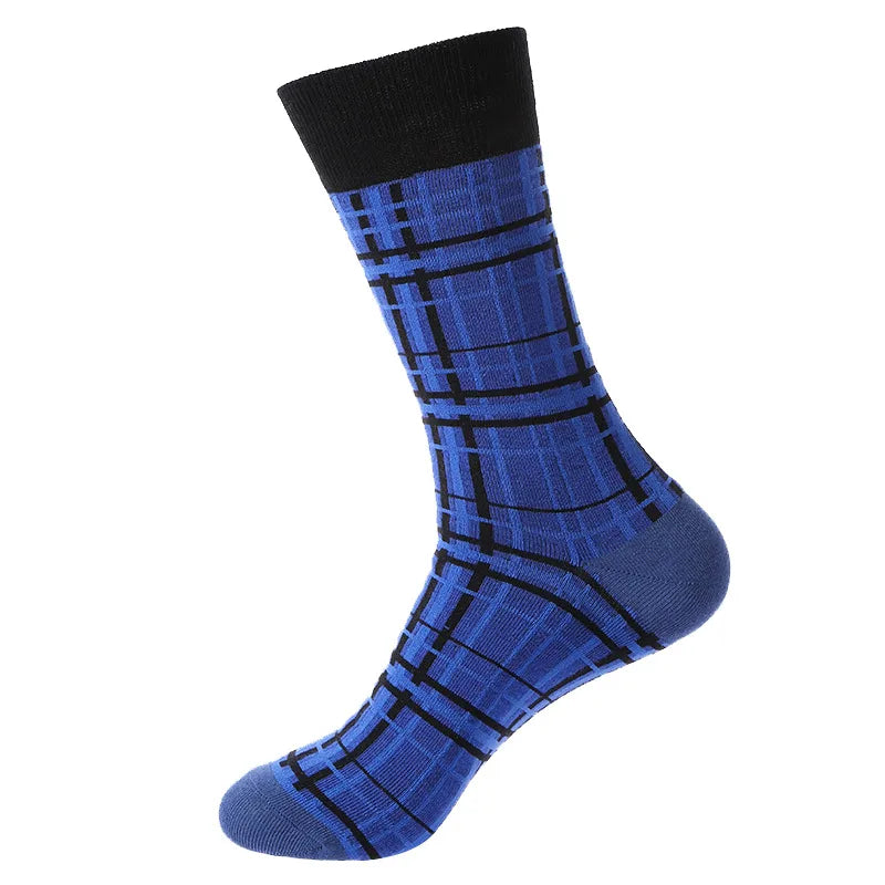 Men's Casual Sports Plaid Nylon Cotton Spandex Crew Socks 10 Pairs Per Pack