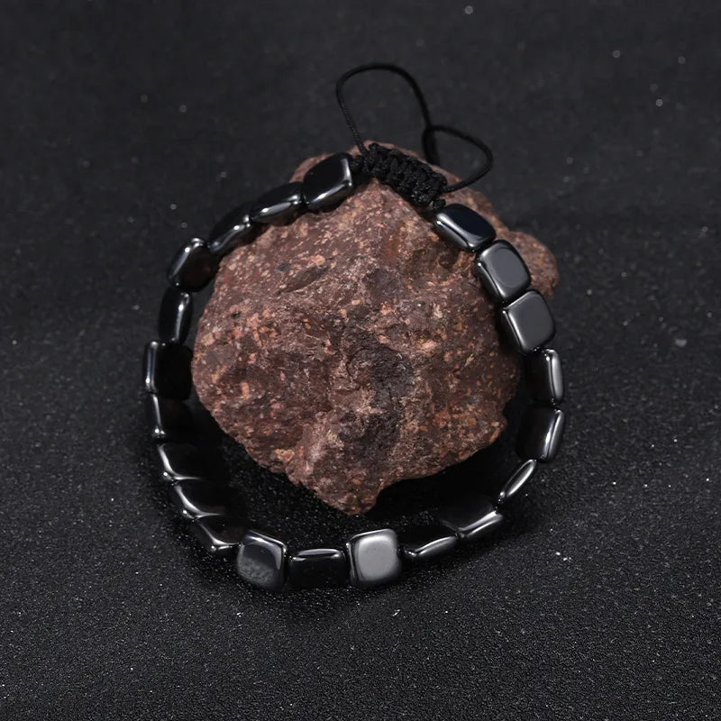 Streetwear Geometric black gallstone Unisex Drawstring Bracelets Men Beaded Bracelets