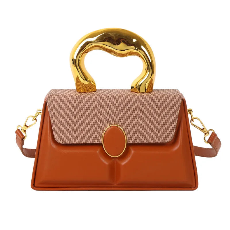 Women's Small Pu Leather Stripe Classic Style Square Magnetic Buckle Handbag Crossbody Bag