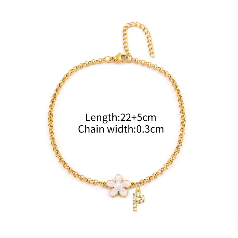 Wholesale Jewelry Simple Style Classic Style Letter Flower 201 Stainless Steel Copper Zircon Inlay Anklet
