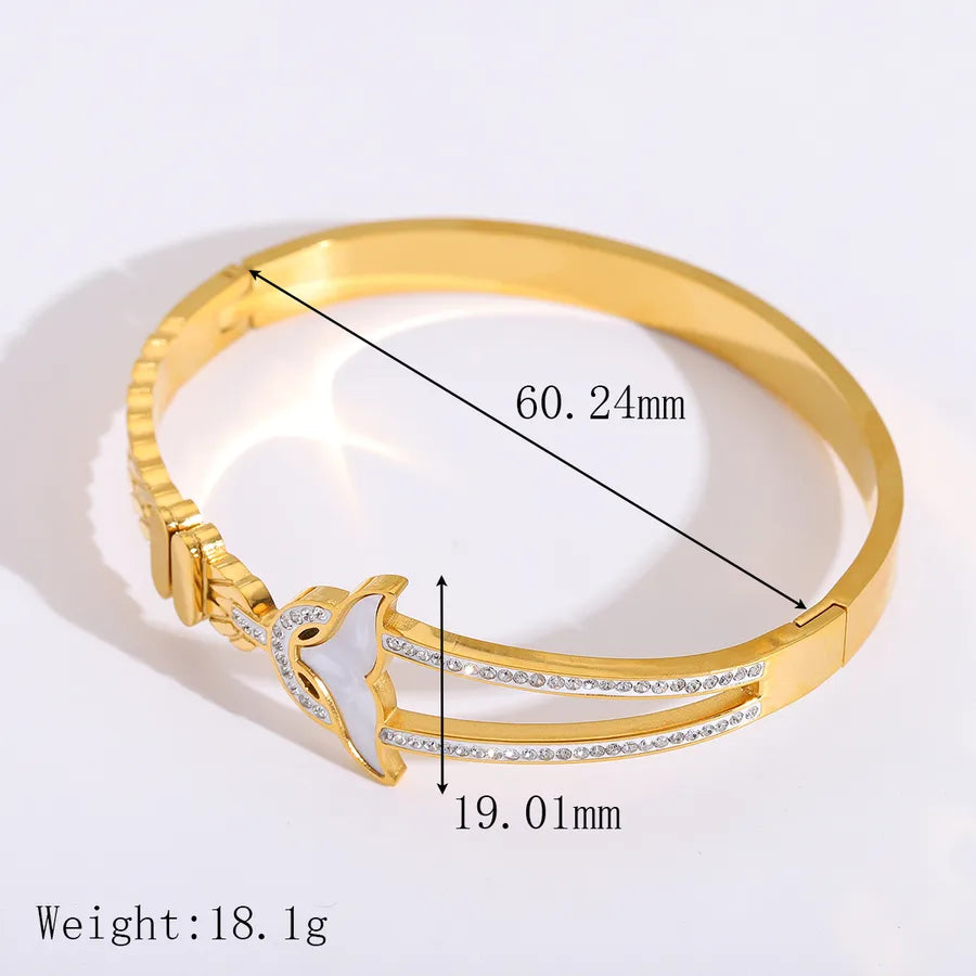Elegant Cute Artistic Animal Dolphin Snake 304 Stainless Steel 18K Gold Plated Acrylic Zircon Bangle In Bulk