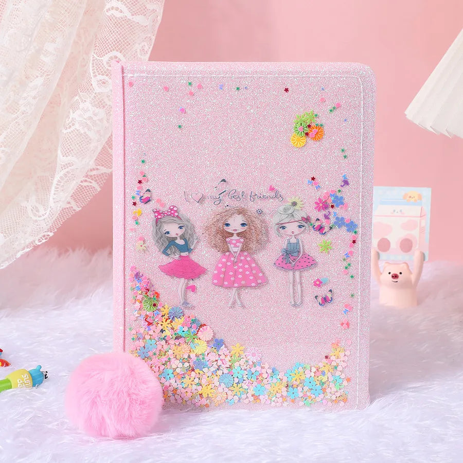 Adorable Glitter  Notebook Cute Cartoon Student Planner Journal Ice Cream  Blue  Wooden Pulp Furry Material
