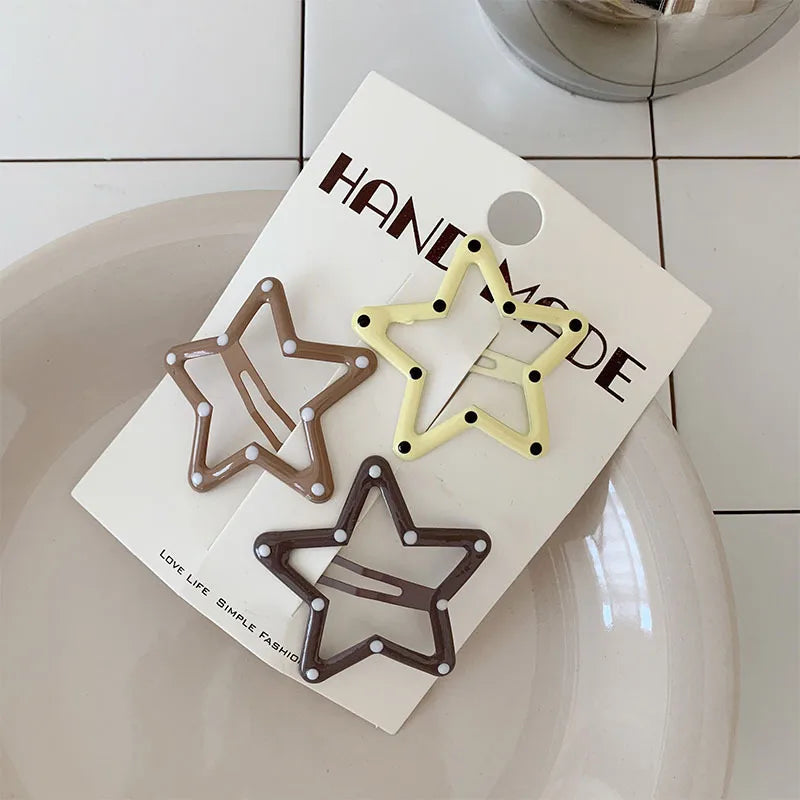 Polka Dot BB Clip Metal Star Hair Accessories Women Basic Versatile Mermaid Color Series Coffee Brown Drip Oil Color Hair Clips