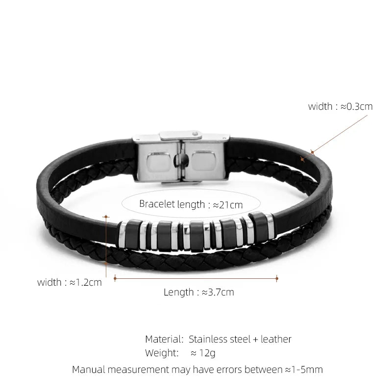 Casual Streetwear Geometric 304 Stainless Steel Pu Leather Braid 18K Gold Plated Men's Bracelets
