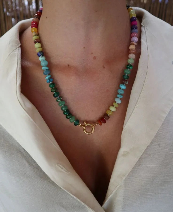 Sweet Geometric natural stone Titanium Steel Necklace In Bulk