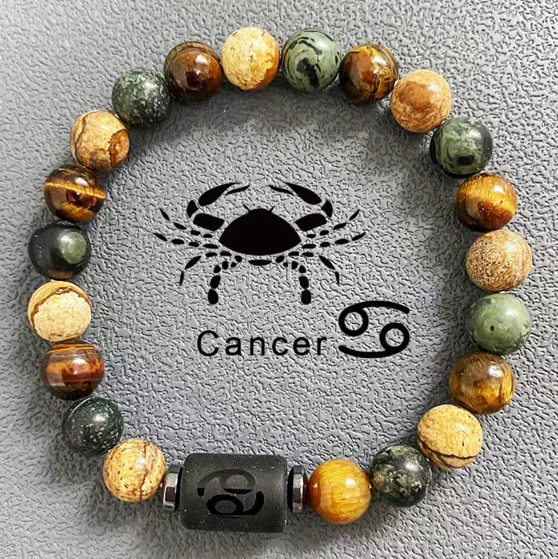 Twelve Constellation Natural Stone Beads Bracelet Hot Selling Tiger Eye Stone Picture Stone Mix and Match Couple Beads Bracelet