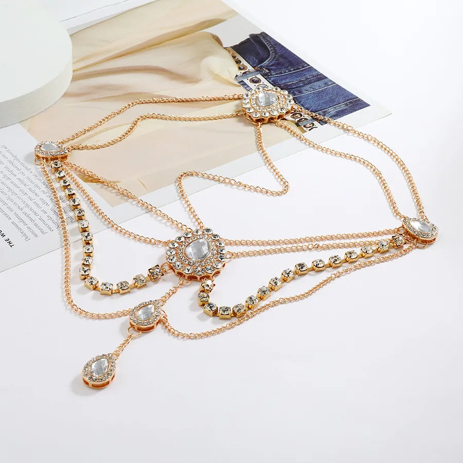 Fashionable Bohemian Gold Crystal Waterdrop Tassel Hair Accessory Headband Alloy Geometric Pattern Women's Headwear