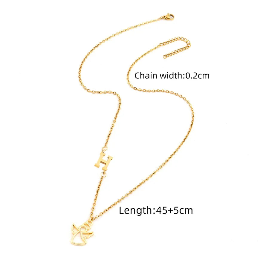 Wholesale Jewelry Elegant Simple Style Classic Style Angel Letter 201 Stainless Steel 304 Stainless Steel Copper cable chain Pendant Necklace
