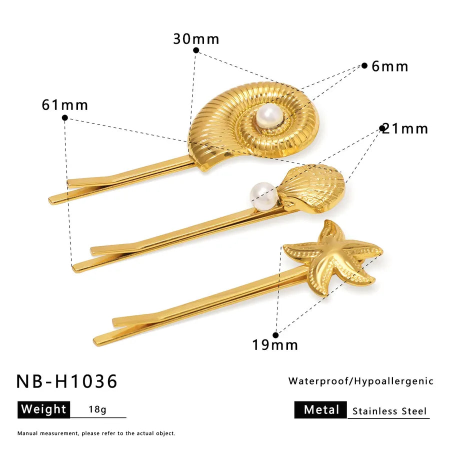 Cute Artistic Women's Pentagram Flower Shell 304 Stainless Steel Artificial Pearls Pearl Hair Pins Hair Clip