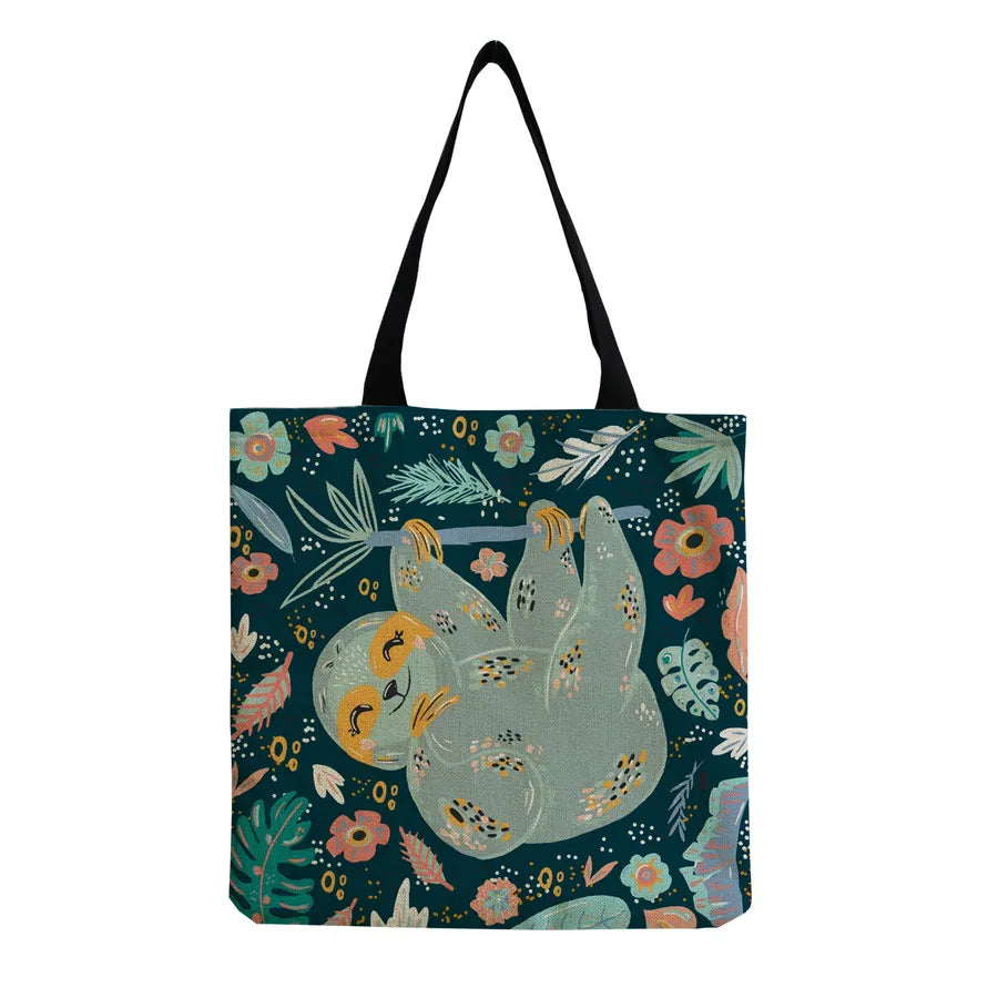 Women's Cute Cartoon Letter Linen Shopping bags