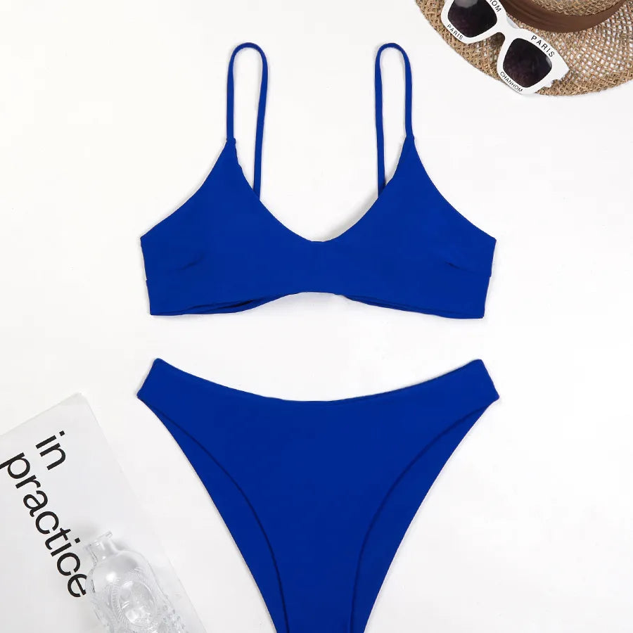 Women's Solid Color 2 Pieces Set Bikinis Swimwear