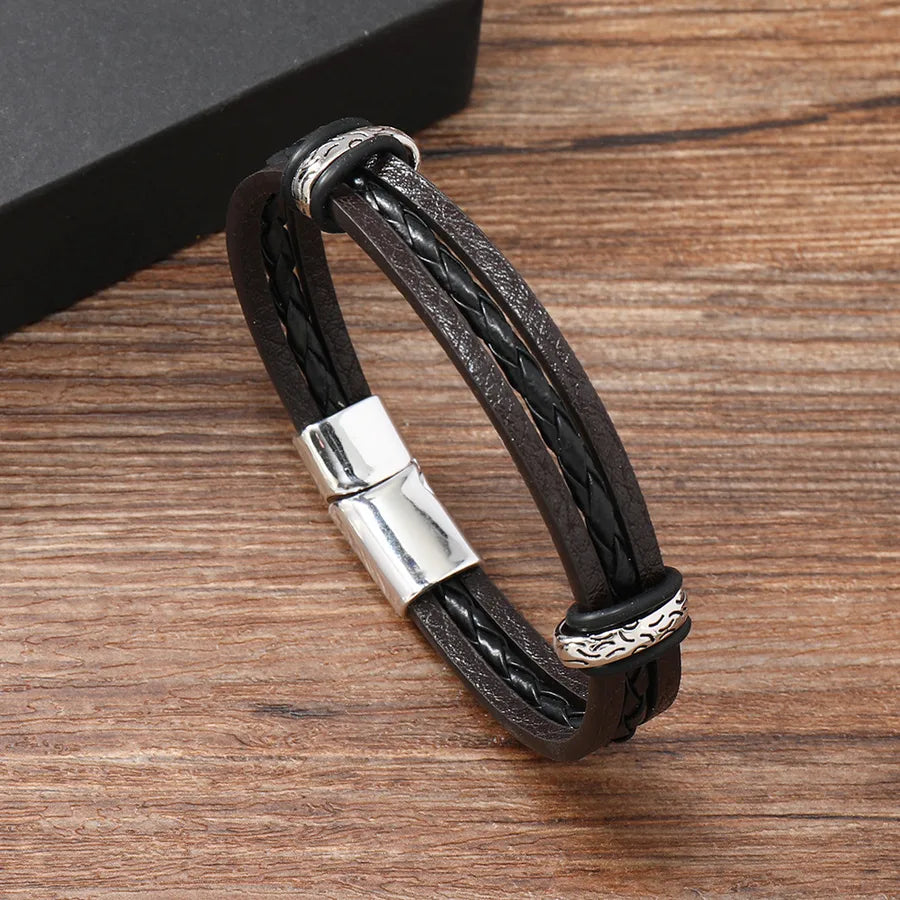 Retro Classic Style Geometric Pu Leather Alloy Men's Bracelets Men Cord & Leather Bracelets