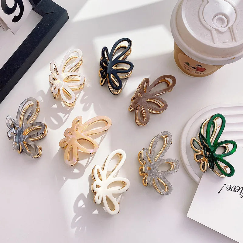 Women's Simple Style Butterfly Acetic acid sheets Hollow Out Hair Claws