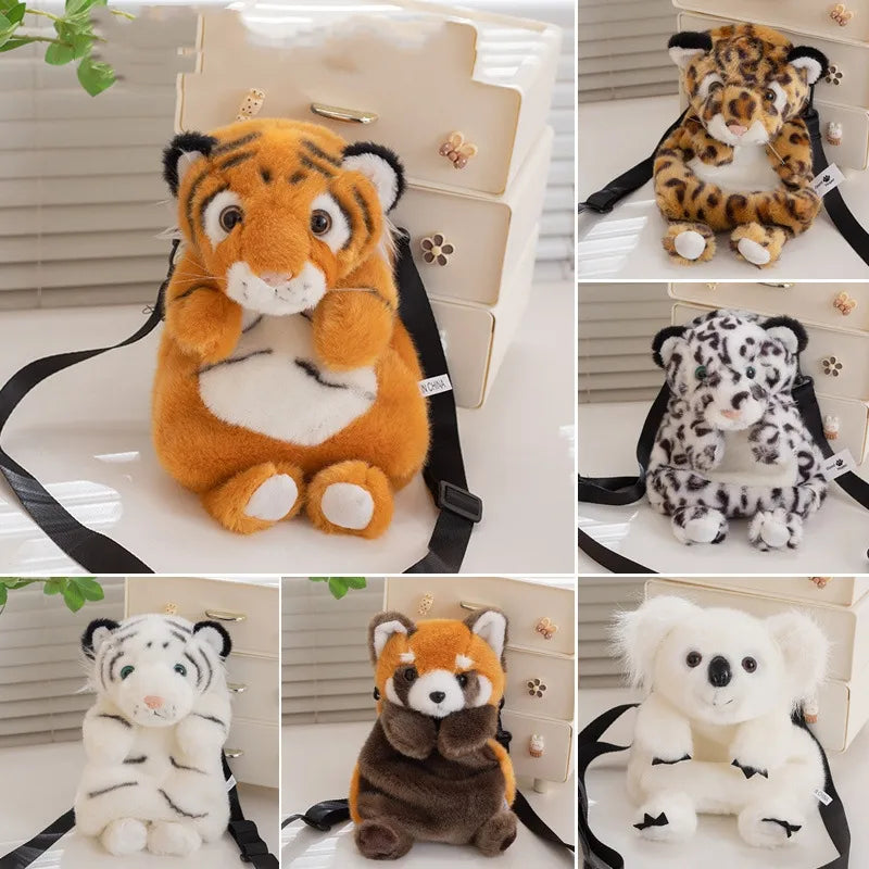 Cartoon Plush Animal Satchel Panda Raccoon Leopard Tiger Shoulder Bag Zoo Souvenir New LOGO