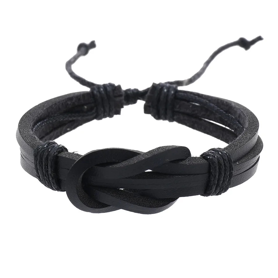 retro simple style knot pu leather wax rope men's wristband