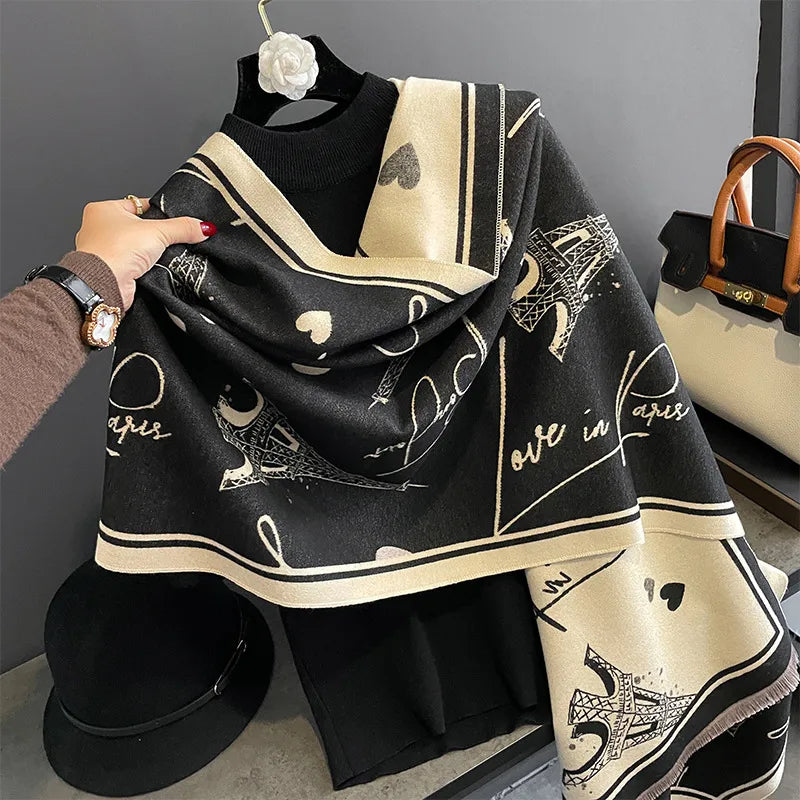 women's streetwear heart shape imitation cashmere tassel scarf