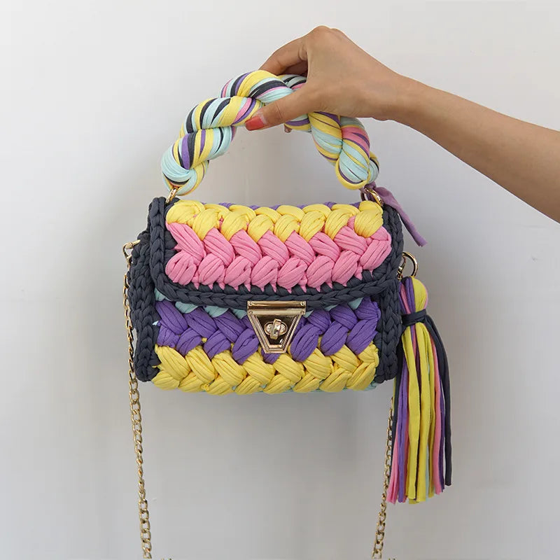 women's polyester color block elegant ethnic style square lock clasp handbag