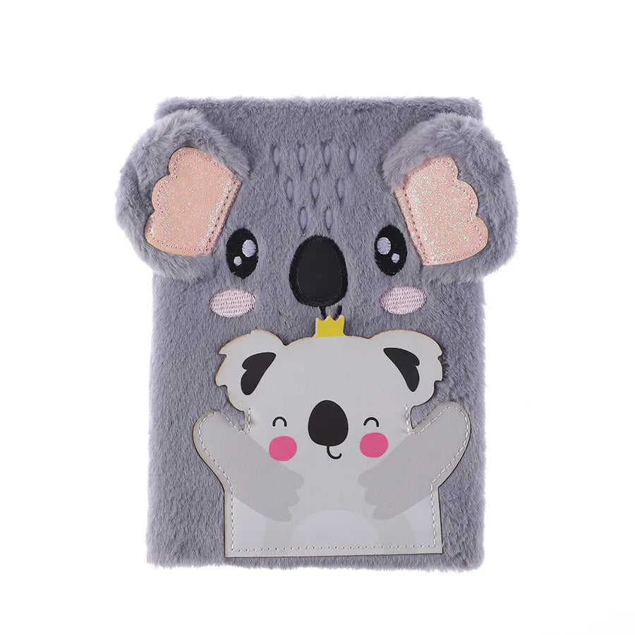 Cute Bear Plush Notebook With Lock Creative Children's Diary Book Colorful Wooden Pulp Material Animal Shaped Stationery