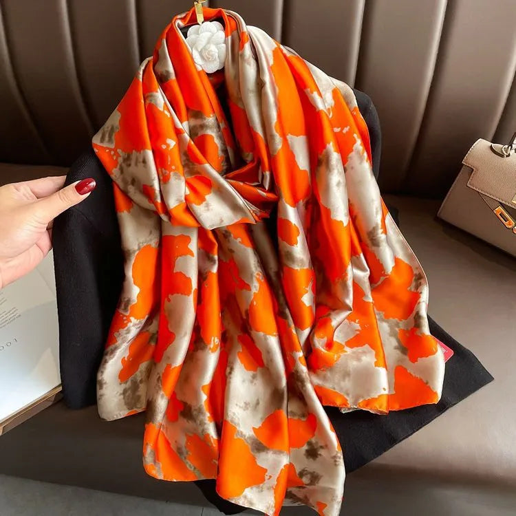 women's fashion letter plaid satin printing silk scarves