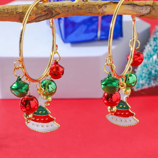 Christmas Tree Tassel Earrings Colorful Alloy Bell Christmas Decorative Ear Cuffs Women's Fashion Jewelry Accessories