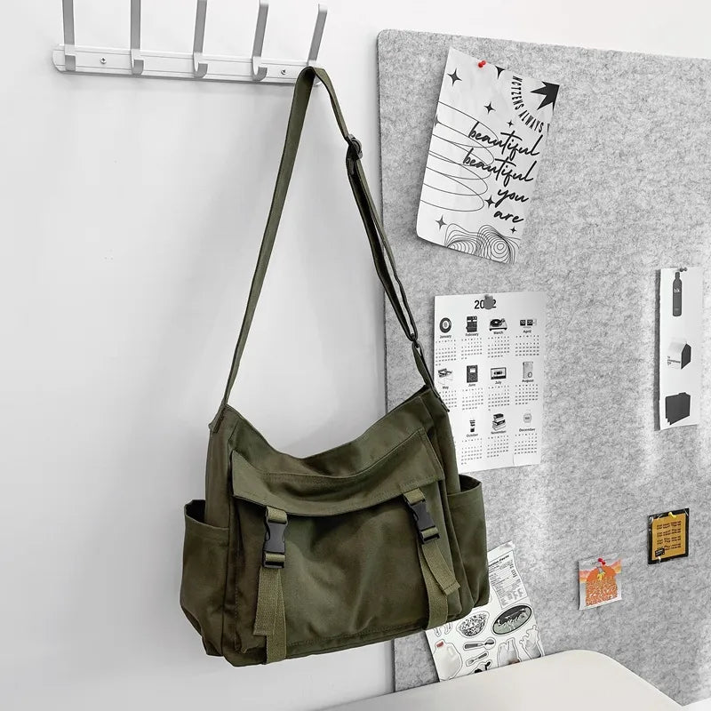 Vintage Casual Canvas Bag Women's Trendy Bag Large Capacity Crossbody Bag Travel Portable Shoulder Bag College Student Class Bag