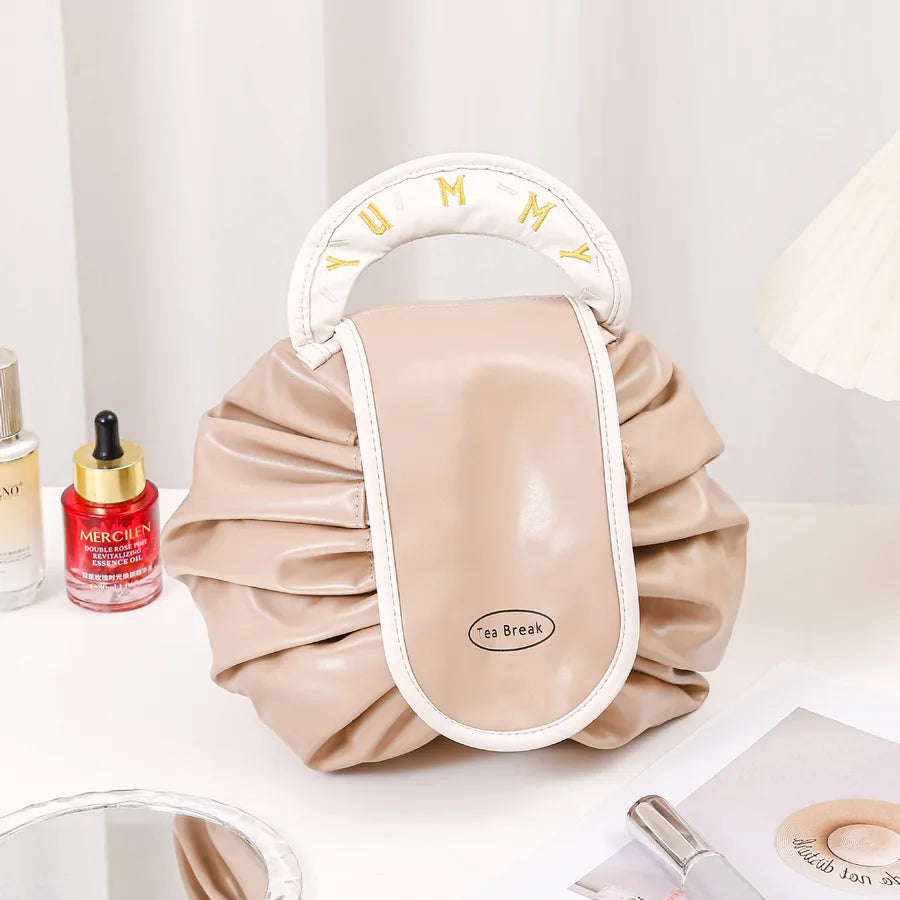 Casual Solid Color Pu Leather Storage Bag Makeup Bags