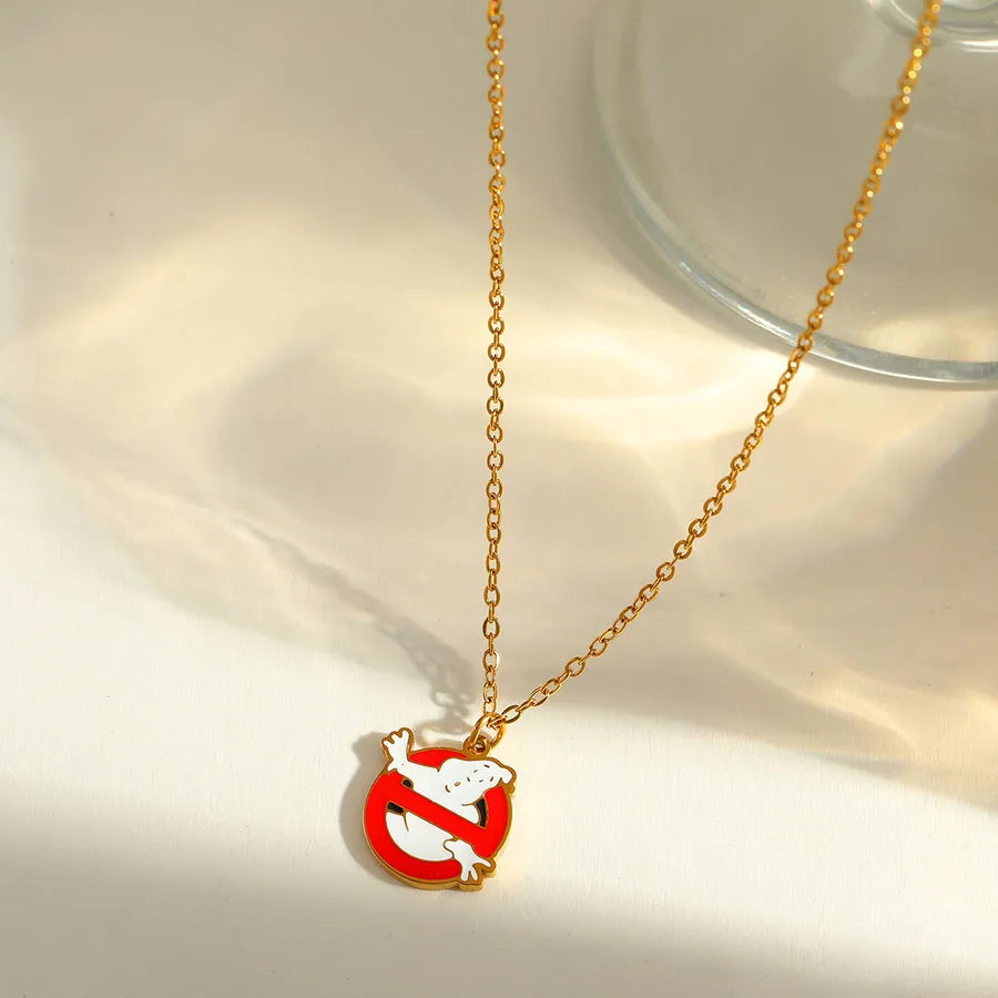 Gold Plated Stainless Steel Halloween Series Drop Oil Pumpkin Face Pendant Necklace Funny Skeleton Head Spider Design Jewelry