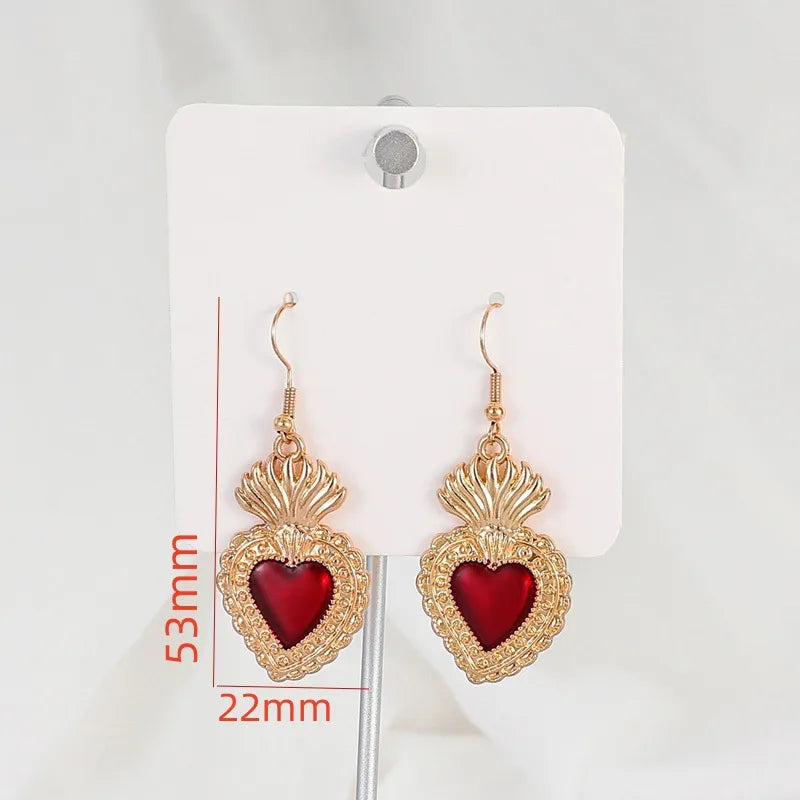 Gothic Style Red Heart Pendant Earrings Alloy Jewelry Accessories Street Stall Night Market Dropshipping Ear Hooks RG2