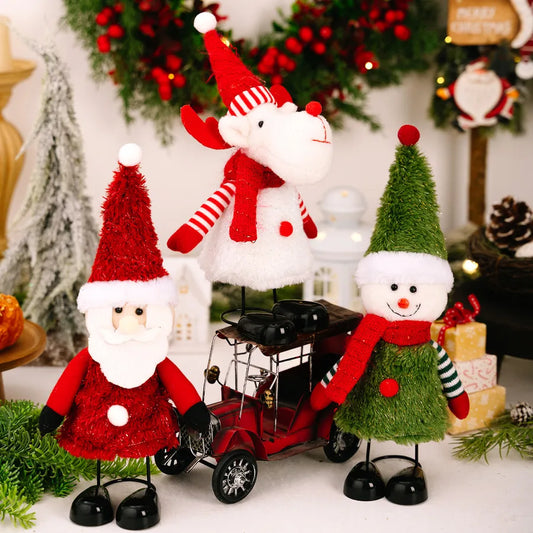 Haobei Christmas Decoration Snowman Figure With Spring Feet Santa Claus Tabletop Decoration European Style Festive Polyester Iron Art