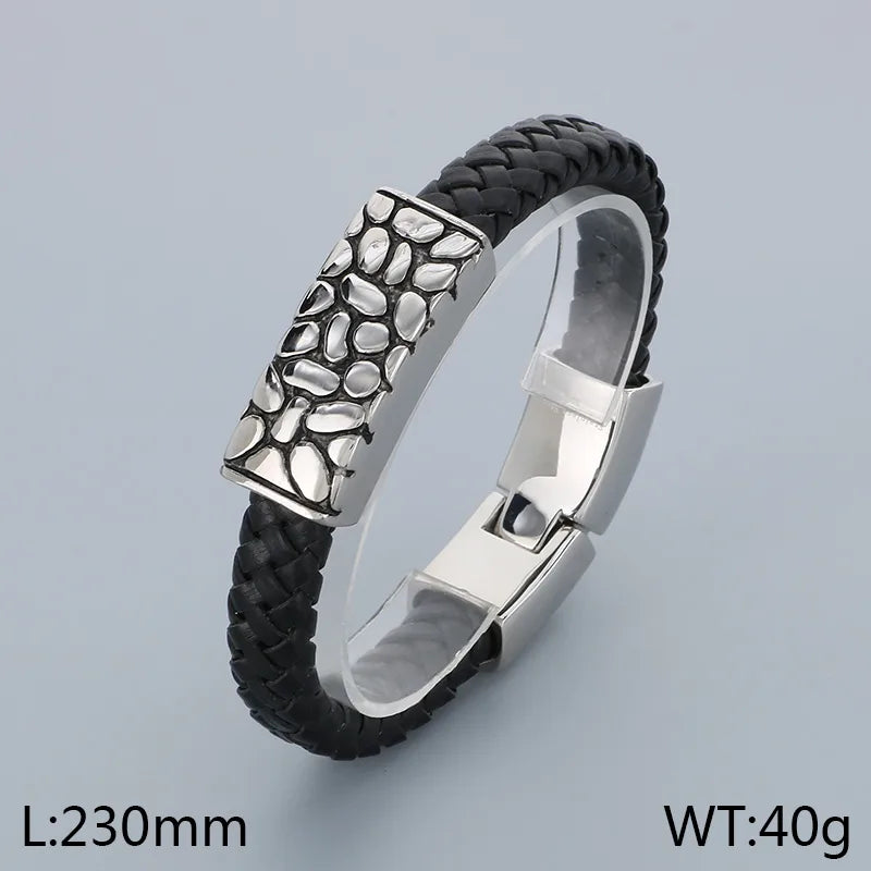 Hip-Hop Retro Color Block 304 Stainless Steel Leather Plating 18K Gold Plated Men's Bangle