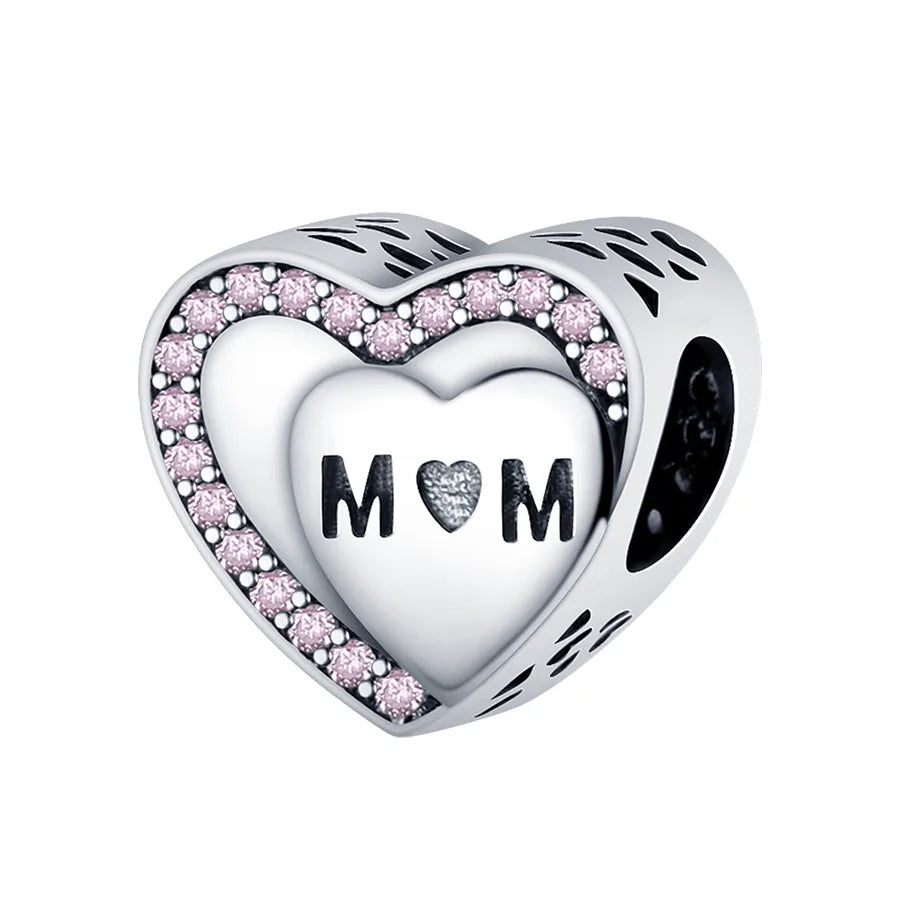 Cross-Border Supply Silver-Plated Beaded Small Pendant Mother's Love Heart-Shaped Series Diy Bracelet Jewelry Accessories Gift for Mother
