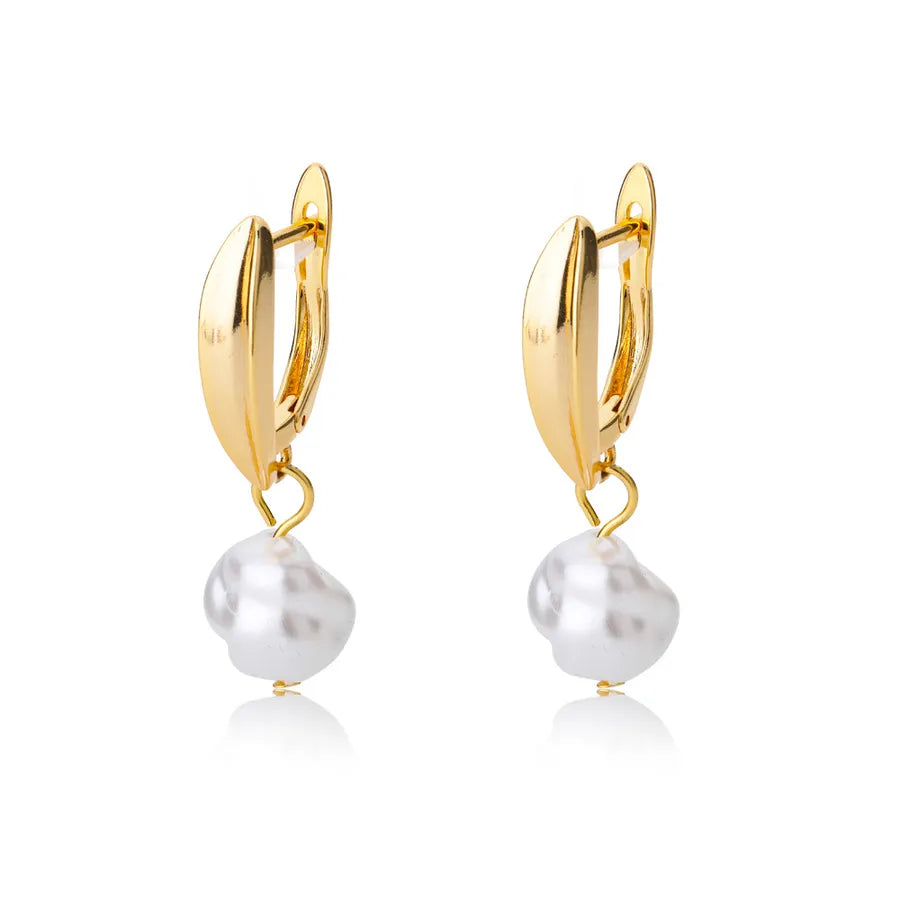 1 pair elegant geometric plating inlay freshwater pearl copper zircon drop earrings