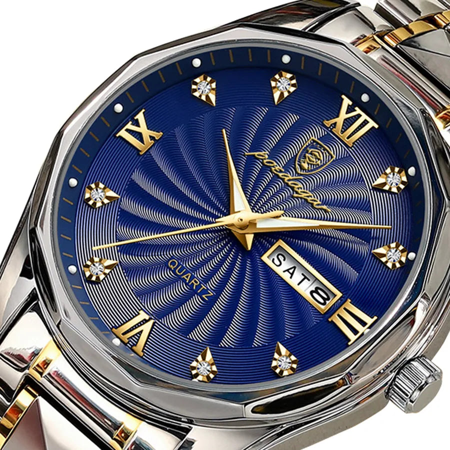 business round letter butterfly double snap quartz men's watches