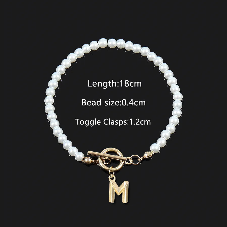 Elegant Vintage Style Classic Style Letter 304 Stainless Steel Artificial Pearl Beaded Chain Beaded Bracelets Wholesale