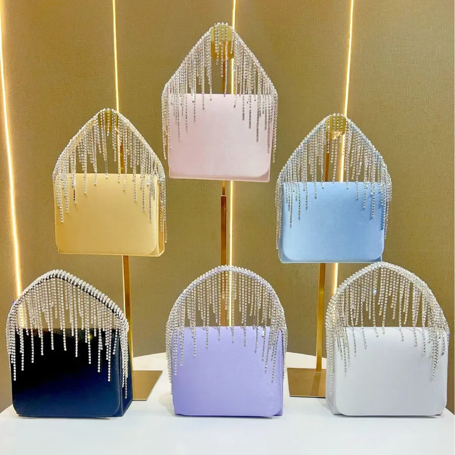 Elegant Evening Clutch Bag For Women Handbag Shoulder Bag Diamond Embellished Tassel Detail Square Bag Fashionable Accessory